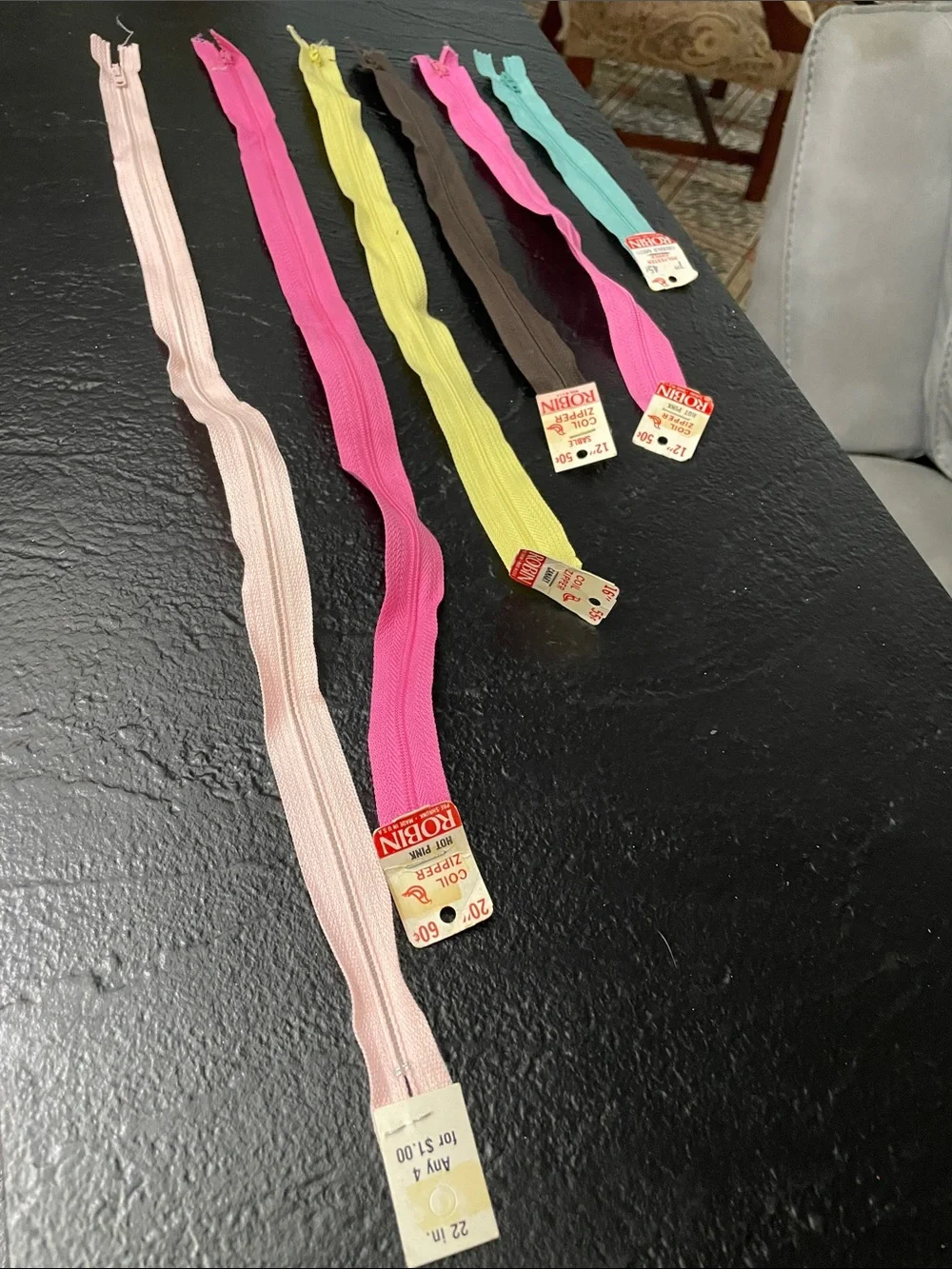 Lot of 6 new vintage zippers. 8 in - 22in
